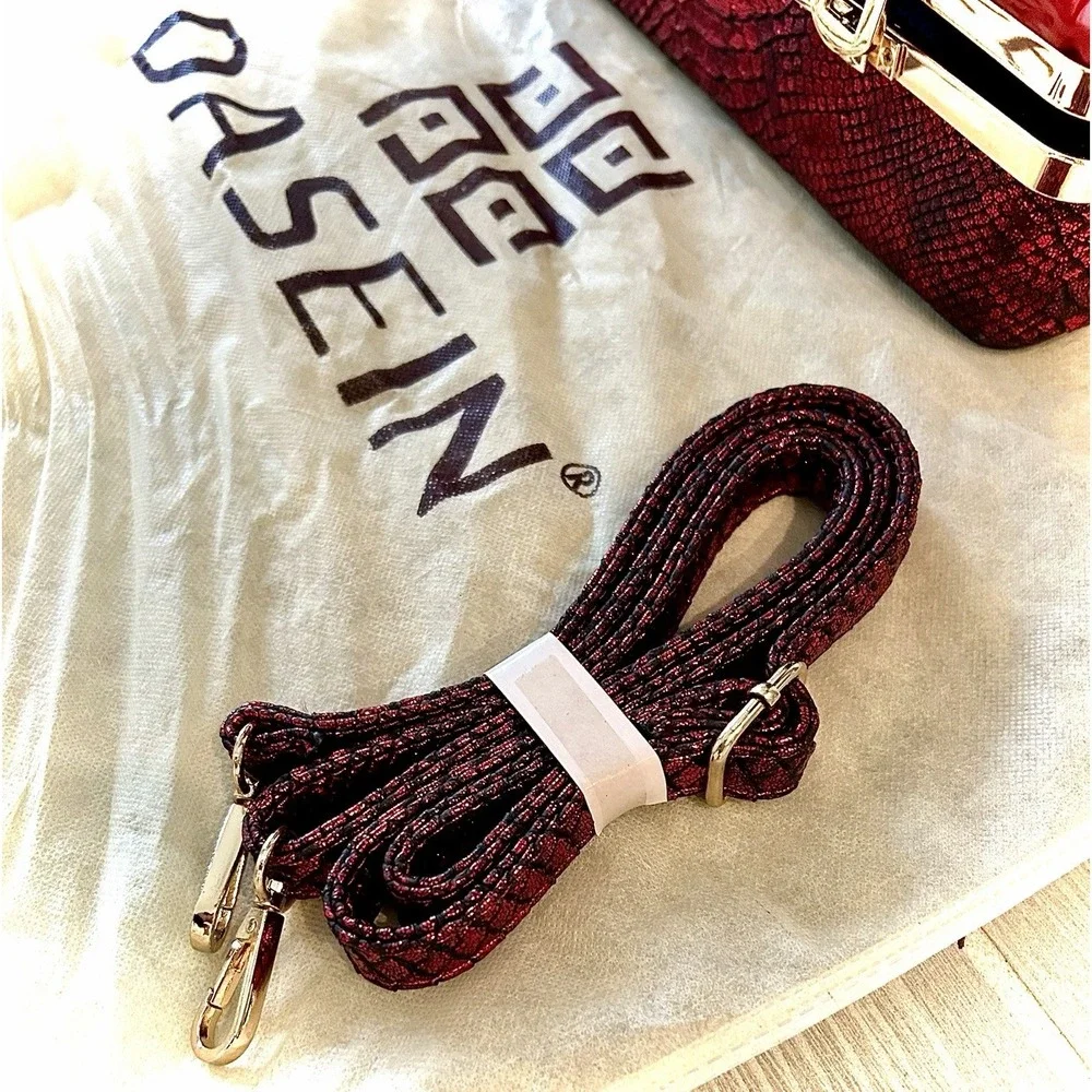 Dasein Red Patent Satchel Top Handle Bag‎ Zip/Latch w/ Detachable Strap Dust Bag